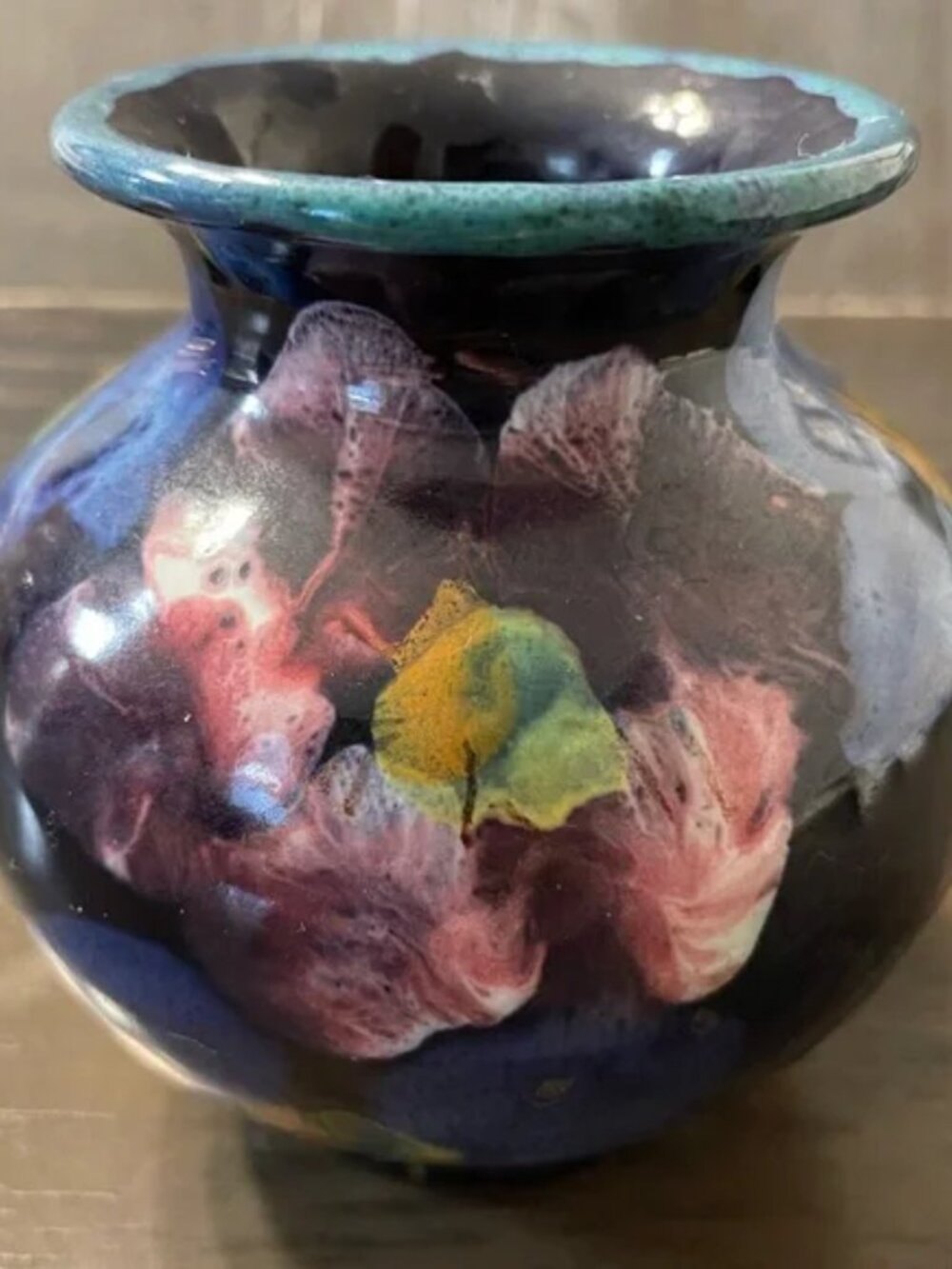 Vintage Floral Ceramic Colorful Pansy Vase Artist Signed Antique Flower Vase 3.5